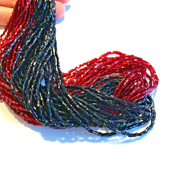 Y2K Beaded Multistrand Choker Necklace Knotted Black & Red Dramatic Statement - Picture 6 of 8